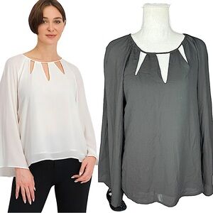 GOLDRAY: NWT Women Saima Keyhole Detail Blouse in Black -Size Small